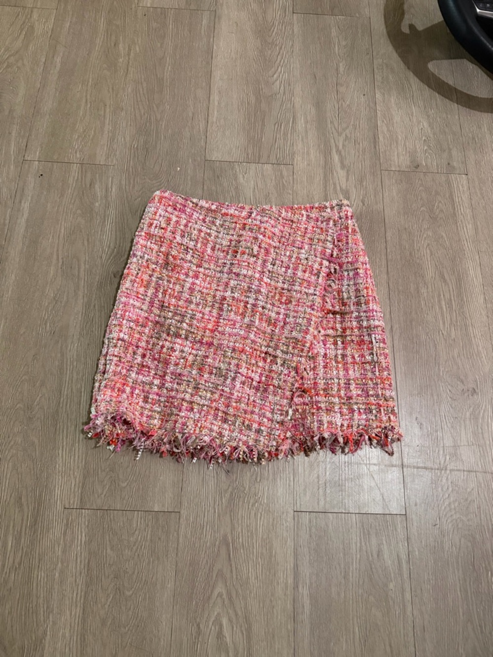 Forever 21 Pink Multi-Tone Tweed Fringe Mini Skirt
